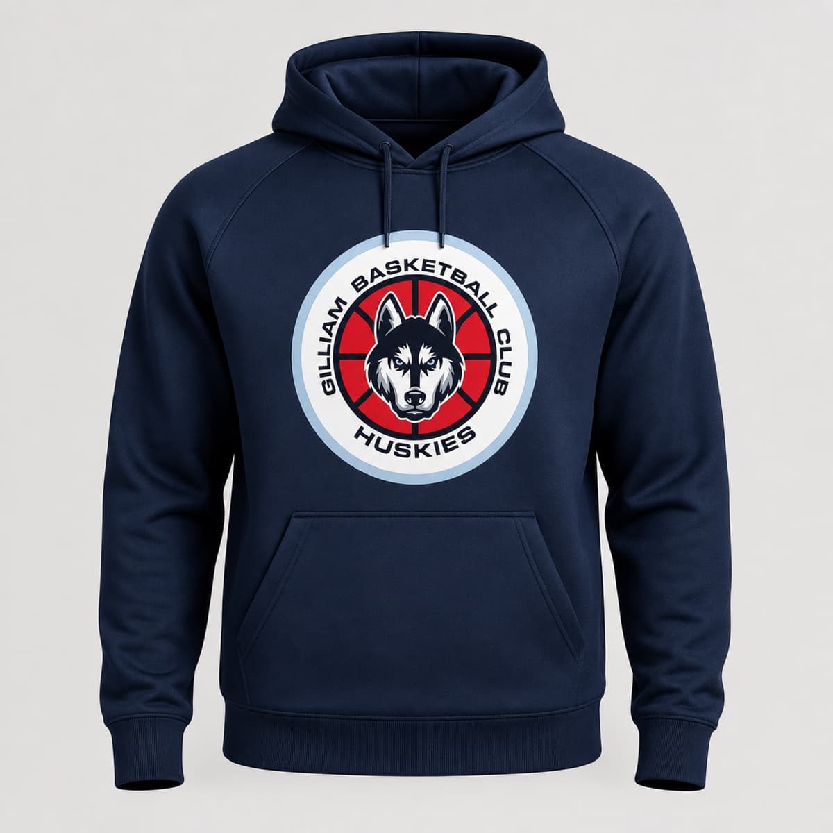 GBC Huskies navy team hoodie with the circular husky basketball logo on the chest
